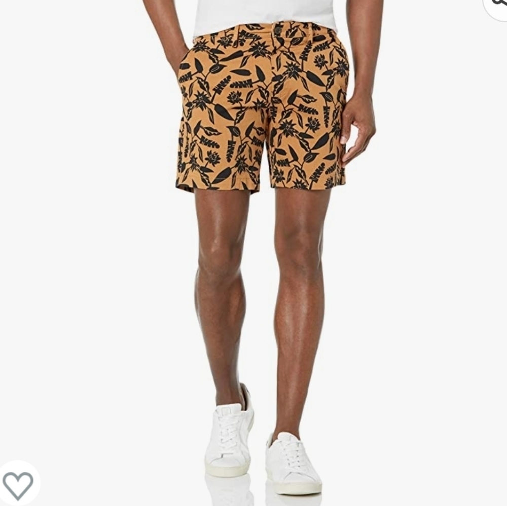 Goodthreads Slim-Fit 7" Flat-Front Stretch Chino Short Woodcut Print Size 36
